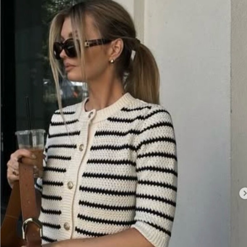 Striped Black and Cream Knit Women's Sweater NWT